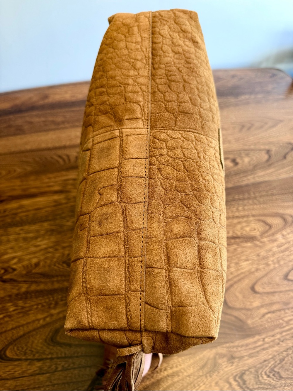 Haute Hippie Cognac Suede Croc-Embossed Fringe Hobo Shoulder Bag - Picture 6 of 10